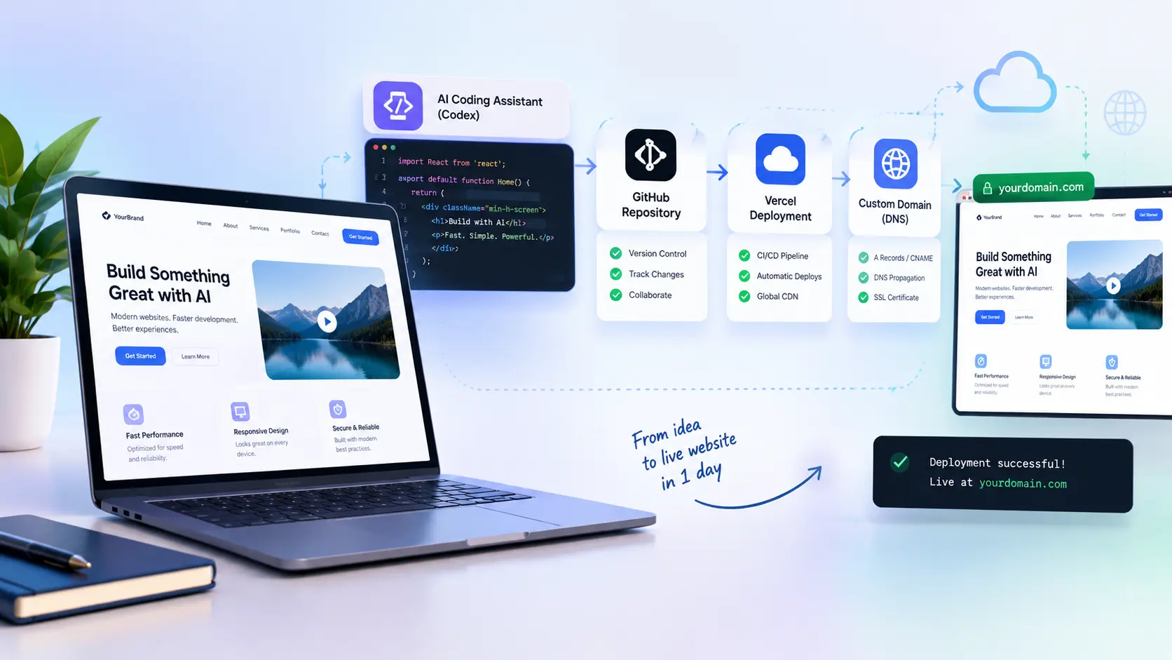 How to Build a Website With AI in 1 Day: Codex, GitHub &amp; Vercel Now